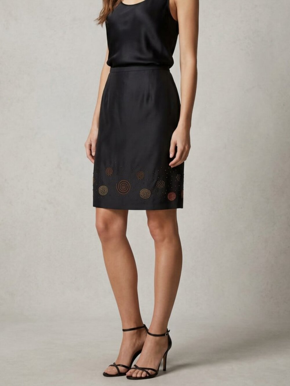 Silkland 100% Silk Beaded Skirt Black Size 12